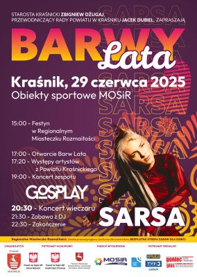 plakat przedstawia informacje o festynie, na plakacie widać piosenkarkę zespołu SARSA